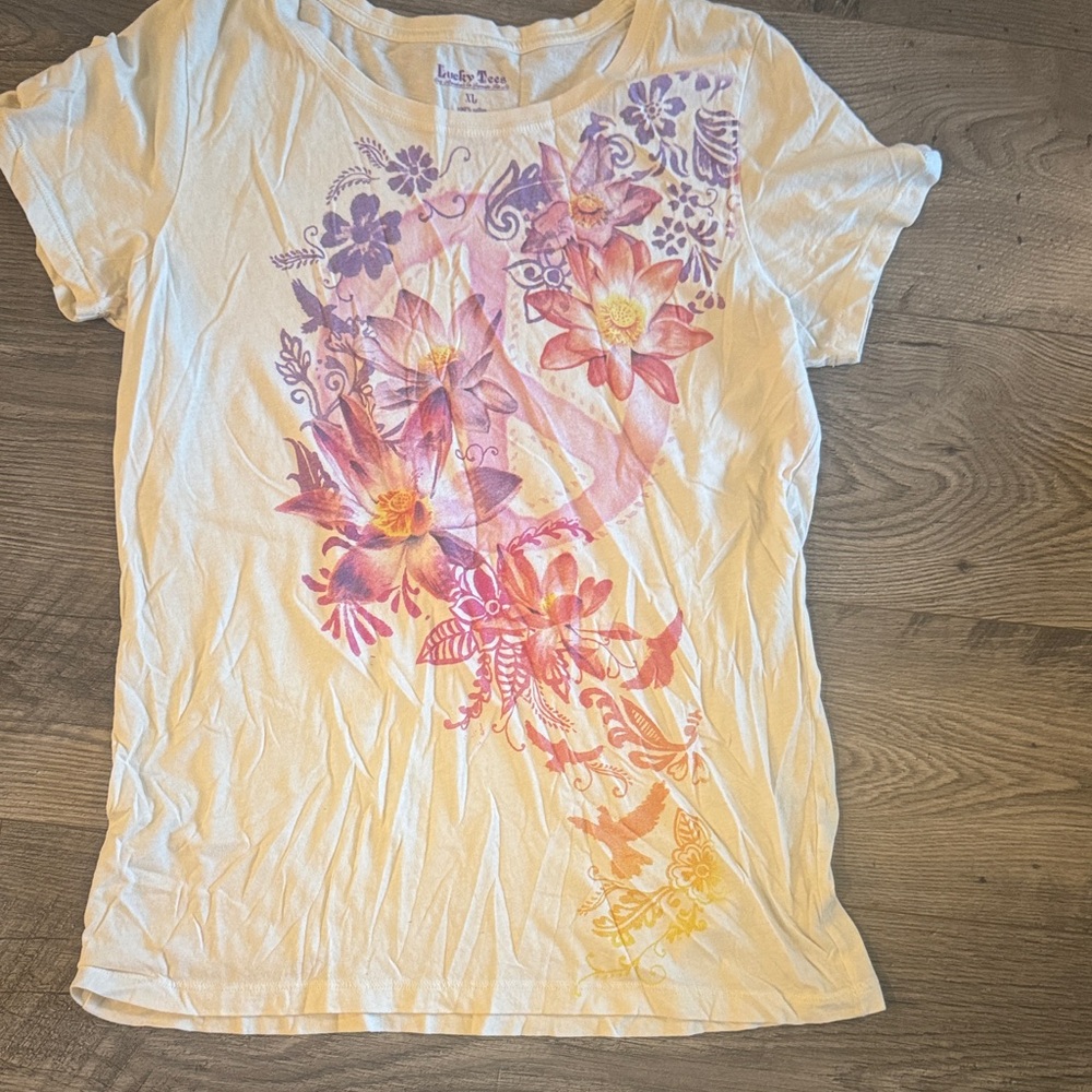 Lucky Brand Purple and Pink Floral Tee